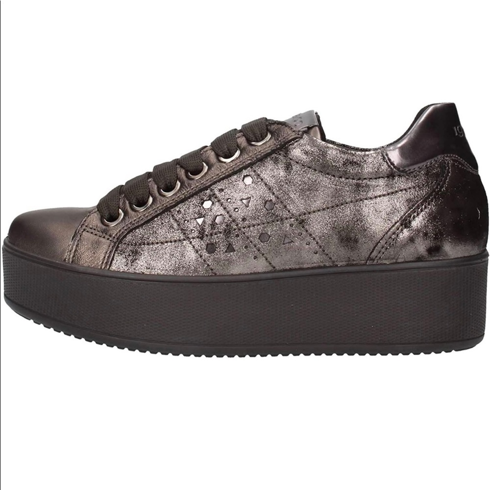 IGI&CO sneakers shoes high wedge woman leather black metallic